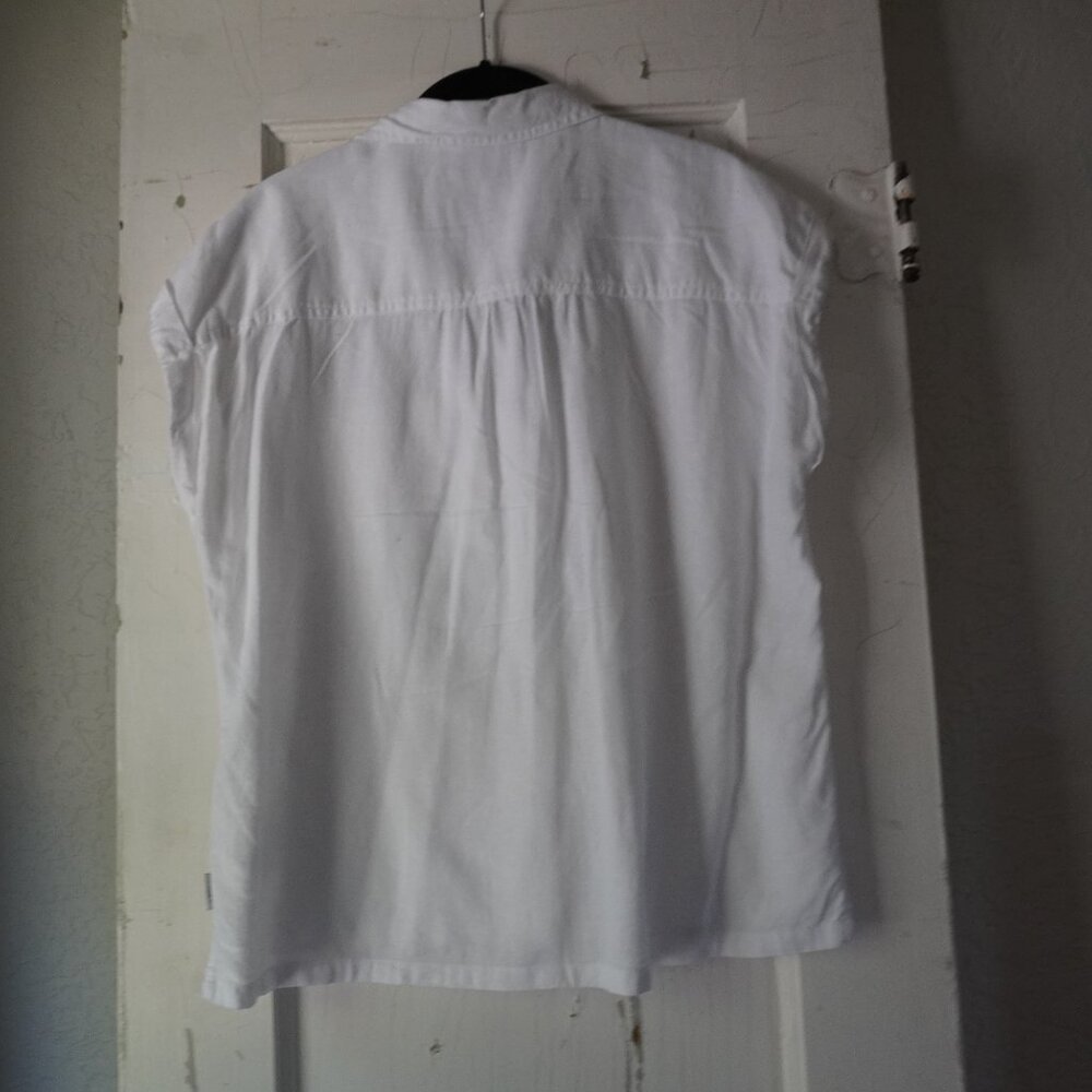 Orvis White Linen Button Down Shirt Cuffed Short Sleeve Pocket Blouse - Picture 3 of 8